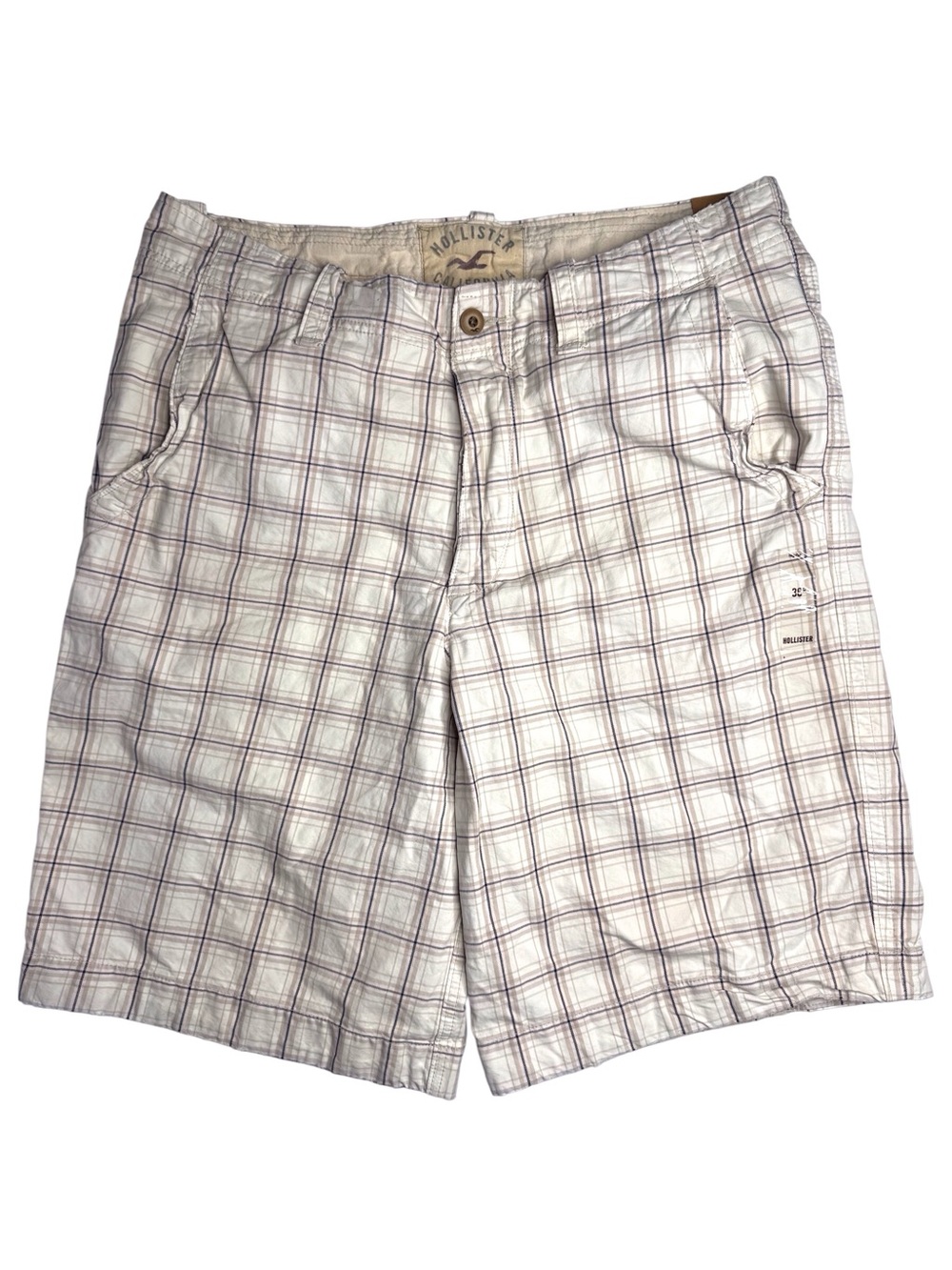 Hollister Dudes Plaid Shorts 36 Distressed Button-Fly Nautical Coastal Beach Bum